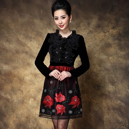 高端秋冬装新款婚宴大码妇女装中老年结婚礼服装妈妈金丝绒连衣裙 高端秋冬装新款婚宴大码妇女装中老年结婚礼服装妈妈金丝绒连衣裙