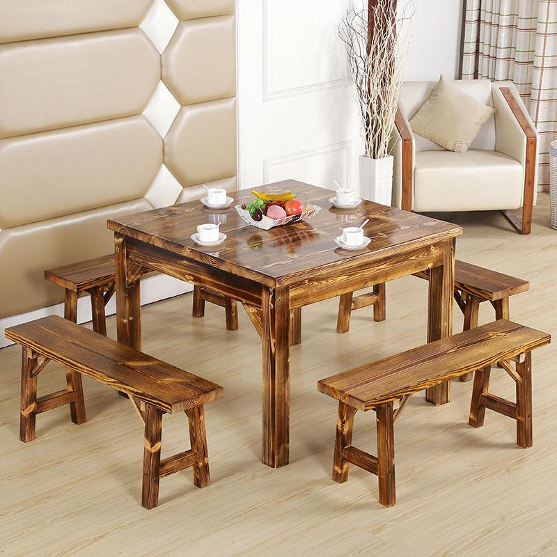 Solid wood dining tables and chairs combination Restaurant Hotel Agritainment To fake something antique Square table Carbonized wood Table Lamps Special Offerin the Residential furniture , Furniture , Restaurant Furniture , Dining table+Chair category - from Buy2taobao.com to provide professional Taobao agent buy service