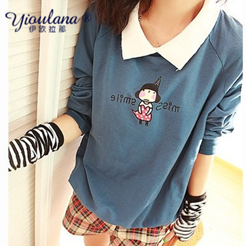 卡通印花翻领假两件...