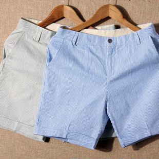  日系夏装新款男装男士个性纽扣多口袋条纹休闲短裤沙滩裤男