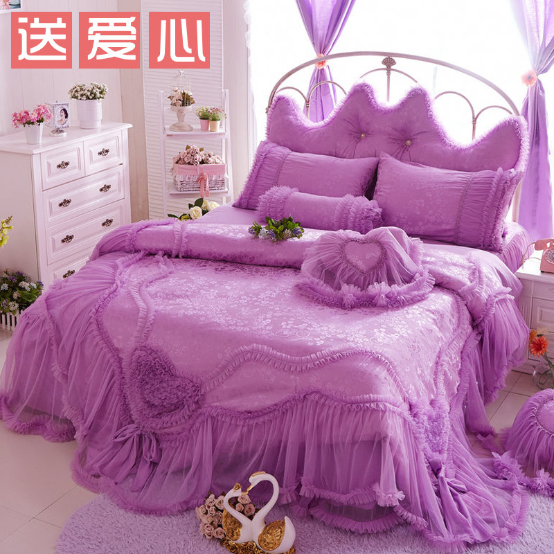 Cotton Korean Four piece suit Solid princess lace Lace The bed Supplies pure cotton sheet Skirt Wedding celebration beddingin the Bedclothes , Bedding Sets/Family of four/Multiple sets of category - from Buy2taobao.com to provide professional Taobao agent buy service