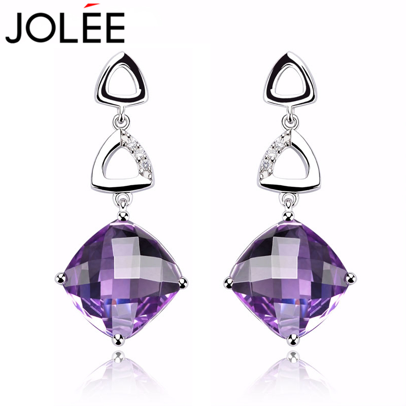 JOLEE 正品 纯天然紫水晶耳坠 女 长款 S925纯银耳钉 生日礼物 JOLEE 正品 纯天然紫水晶耳坠 女 长款 S925纯银耳钉 生日礼物