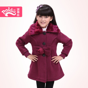  春装新款女童儿童中大童韩版淑女蕾丝毛领风衣卫衣大衣外套