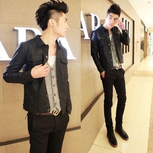 2013 spring wave of new style leather men men's jackets men's Pu locomotive Korean version of slim leather jacket men's clothing