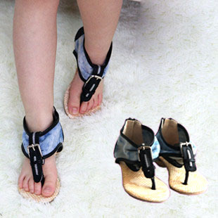  女童鞋 女童凉鞋儿童 凉鞋牛仔韩版夹脚人字拖凉鞋欧美风夹趾　夏