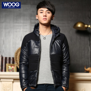 WOOG韩版男装冬装新款棉衣潮男士短款修身棉服加厚棉袄pu外套