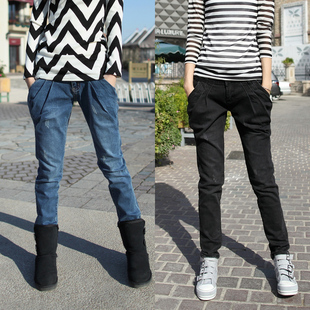  秋冬新款欧美潮女装长裤显瘦宽松大码哈伦裤小脚牛仔裤女裤子靴裤