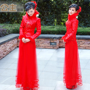  天使的嫁衣冬季婚纱礼服新款晚礼服旗袍红色长款毛夹棉结婚
