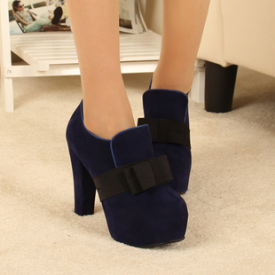  韩国代购 秋季新款短靴高跟鞋粗跟欧美复古内防水台单鞋女婚鞋