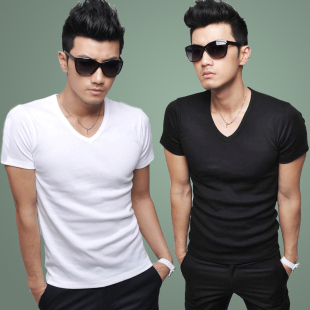  JVR夏装新款T恤 男 紧身T恤 纯色 男士打底衫 短袖V领T恤 男