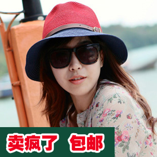  女夏天帽子韩版遮阳帽折叠太阳帽草帽礼帽大沿帽潮沙滩帽包邮沙滩
