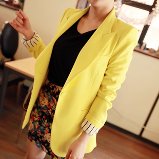  黄色小西装新款韩国代购糖果色时尚修身韩版夏季女西服外套