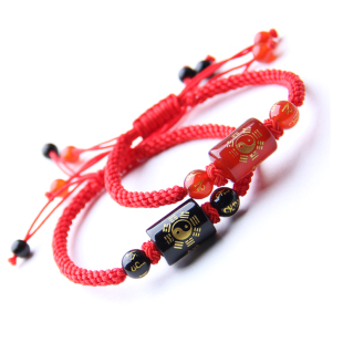  晶乔水晶 蛇年化太岁四神兽 六字真言黑曜石红玛瑙本命年红绳手链