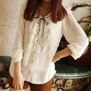 甜美日系长袖多层...