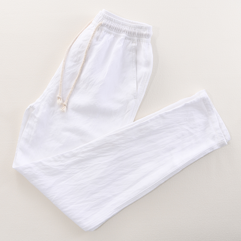 Straight Flax summer Thin section Easy Large Solid leisure time Cotton and hemp trousers Elastic waist Frenum Beach pantsin the Men's clothing, Casual pants category - from Buy2taobao.com to provide professional Taobao agent buy service