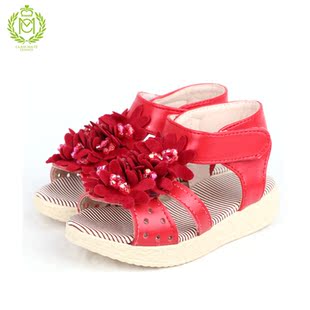  女童真皮绣花凉鞋豆豆鞋休闲韩版新款春夏季儿童凉鞋同班同学鞋L