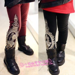  童装烫金绣花加厚加绒儿童女童打底裤冬款小脚靴裤百搭棉裤子