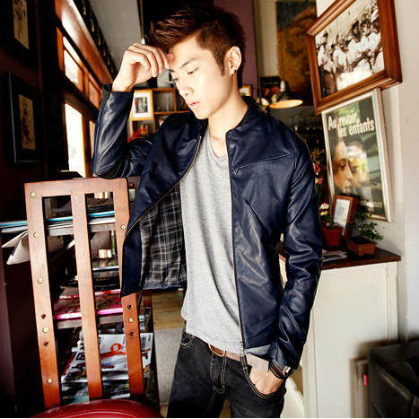Men's 2013 spring wave of newest short leisure male Korean version of slim leather fangyangpi leather stand collar coat men