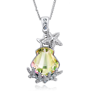  静风格 珊瑚海水晶项链 女 短款 锁骨采用施华洛世奇元素 情人节