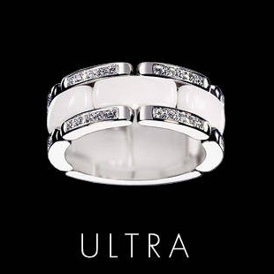  正品1.1chanel香奈儿戒指18K白金ULTRA进口J12陶瓷单双排镶钻戒指