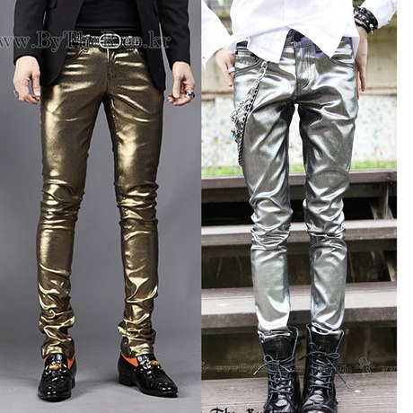 Spring/summer 2013 new Korean wave of gold silver men s slim PU leather pants, performance pants pants men's leather pants