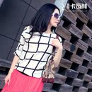 露卡利2013春夏欧美女装新款黑白格子艺术复古可卷长袖真丝女衬衫 露卡利2013春夏欧美女装新款黑白格子艺术复古可卷长袖真丝女衬衫