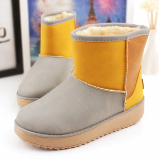  韩版拼色雪地靴女 防水短靴子棉靴冬季厚底棉鞋 女鞋潮包邮