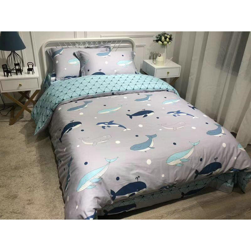 卡通蓝色男孩纯棉四件套全棉海洋鲸鱼鲨鱼床单被套1.5米床1.8床品在类目 床上用品, 床品套件/四件套/多件套中 - 来自Buy2taobao.com提供专业的淘宝代购服务