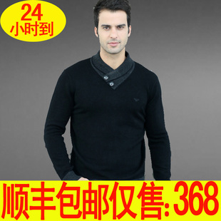  正品乔奇阿玛尼男士羊绒衫纯色v领羊毛衫男装外套厚打底冬款毛衣