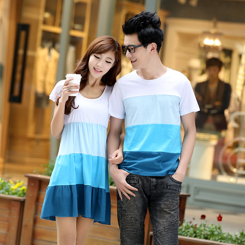 包邮 summer 2013 new Korea lovers dresses, summer dress, Korean dress short sleeve loose striped t shirt