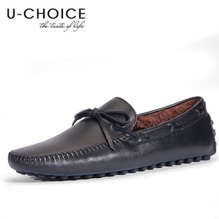  u-choice 羊毛保暖磨砂豆豆鞋男 真皮冬季加绒驾车鞋休闲男士棉鞋