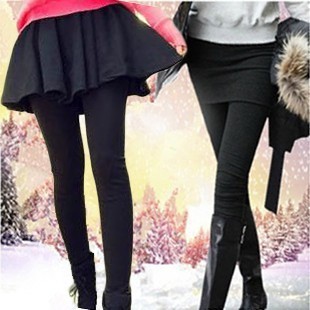  包邮 春秋冬加绒加厚大码假两件韩版潮显瘦女士包臀 打底裤裙裤