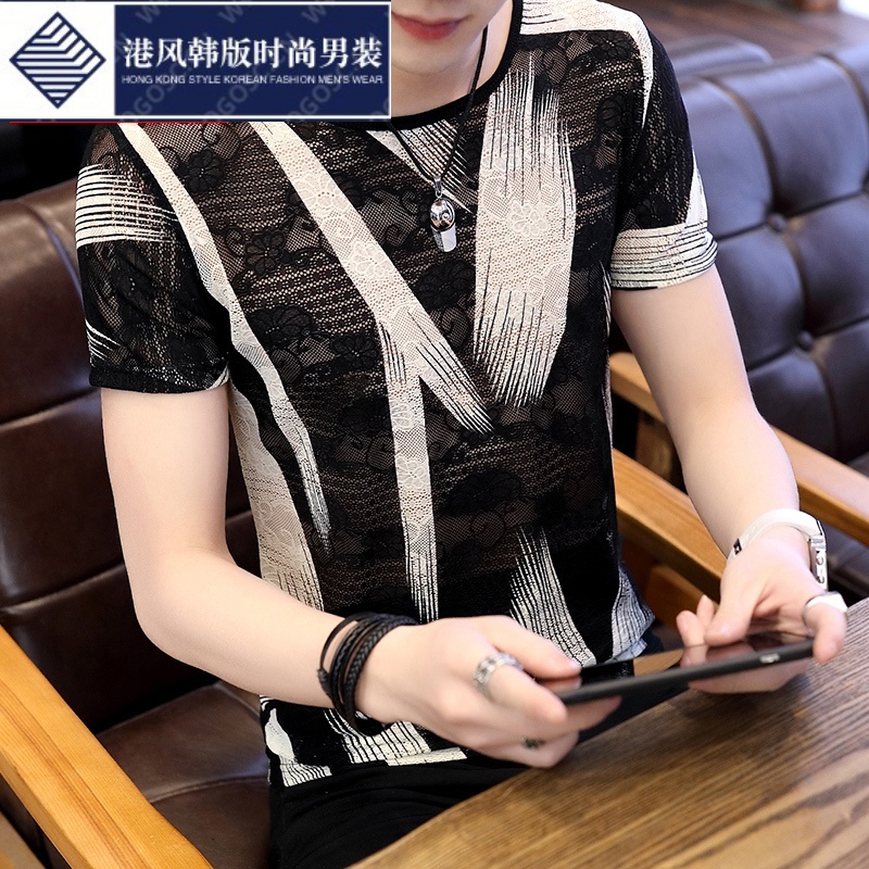 ls夏季镂空冰丝T恤男短袖真丝韩版潮流修身印花半袖圆领桑蚕丝|ruв категории открытый/альпинизм/в поход/Поездки товаров, открытый одежды, верхняя одежда, верхняя одежда - от Buy2taobao.com для оказания профессиональной услуги покупки агента Taobao