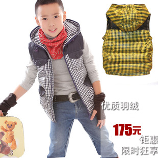 反季冬装4.5折新款童装 儿童格子羽绒马甲男童羽绒马甲背心坎肩