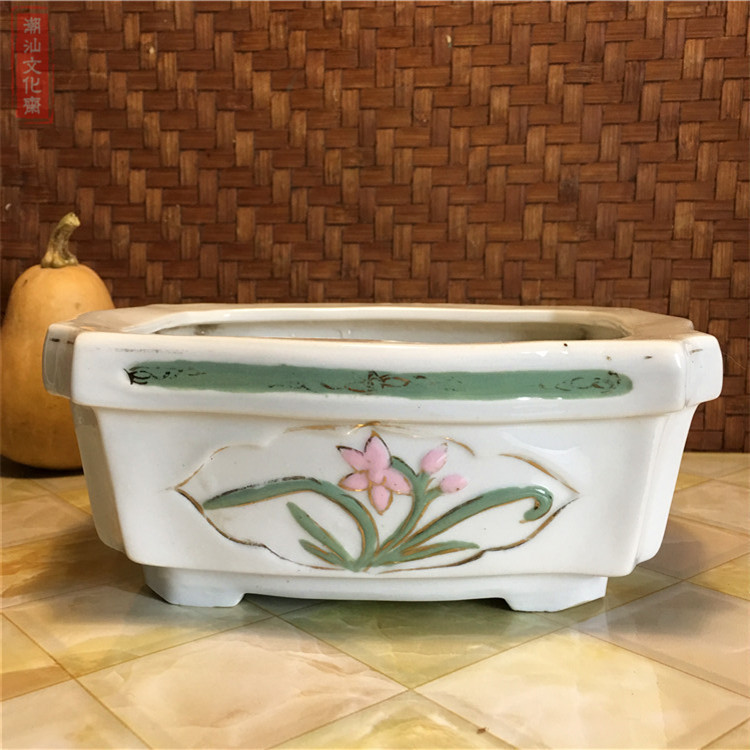 {潮汕文化斋}潮州八十年代老水仙花盆 描金梅兰纹 古玩瓷器摆件|ruв категории Домашний быт, ваза/цветок/искусственные цветы/моделирование украшения, цветок/ваза, горшок - от Buy2taobao.com для оказания профессиональной услуги покупки агента Taobao