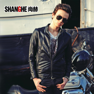  尚赫 顺丰包邮春夏装修身外套男士短款薄款皮衣皮夹克 jacket