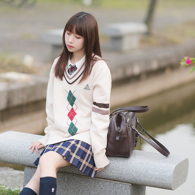 【梗豆物语】独家原创圣诞菱格加厚纯棉学生毛衣马夹背心情侣闺蜜