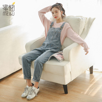 ins超火的背带裤女春秋2018新款韩版宽松显瘦网红同款勾勾牛仔裤