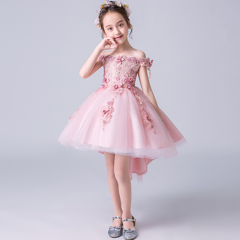 girl Pink Tailing Princess Dress Flower girl David Off Shoulder Evening dress Wedding dress children stage costumein the Children/Baby/Family fitted , Children dress category - from Buy2taobao.com to provide professional Taobao agent buy service