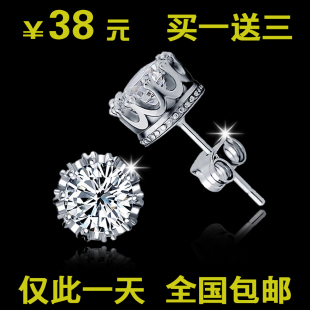  正品s925纯银耳钉皇冠瑞士闪钻银耳钉耳环女韩国可爱大气新年礼物