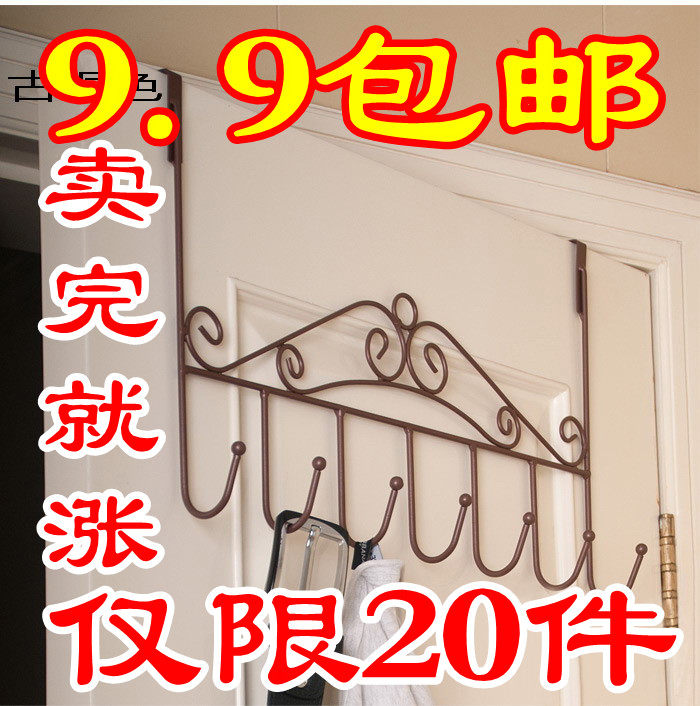 包邮创意铁艺门后挂钩无痕免吸盘钉衣服衣帽厨房