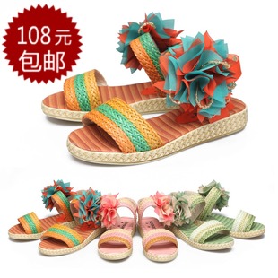  正品/奔仔品牌童鞋 女童民族风绣花朵公主鞋田园凉鞋 小大儿童码