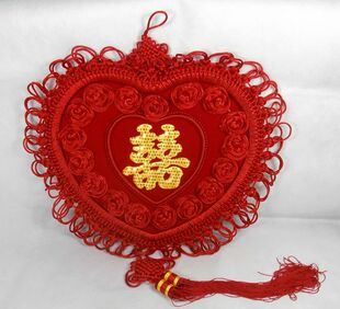  中国结挂饰 亮片大红双喜挂饰 结婚用装饰挂件 心形玫瑰花挂件