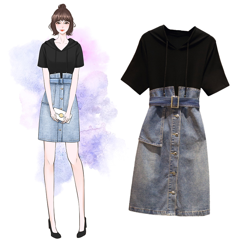 Large Women's wear Spring and summer Fat sister Western style Show thin mm Belly By age cowboy Mosaic Dressin the Women's clothing/Boutique , Large size women category - from Buy2taobao.com to provide professional Taobao agent buy service