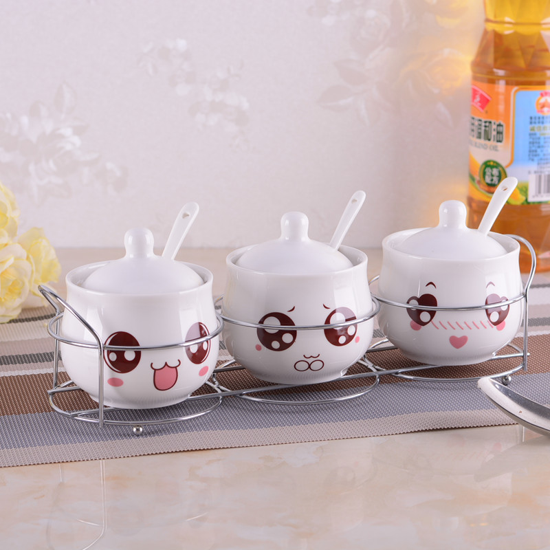 Meng Meng ceramics Cruet suit lovely Bone Cruet Three-piece Suite Korean Seasoning box Kitchenin the Kitchen/Cooking utensils , Kitchen Gadgets/Kitchen storage , Storage jars/Kitchen storage containers , Seasoning bottles category - from Buy2taobao.com to provide professional Taobao agent buy service