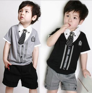  【天天特价】男童夏装新款纯棉套装 儿童学院风2件套韩版短裤