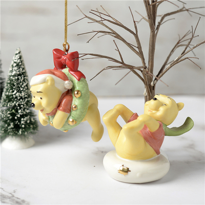 美国大牌Lenox  disney迪士尼合作款圣诞维尼手绘陶瓷装饰品摆件