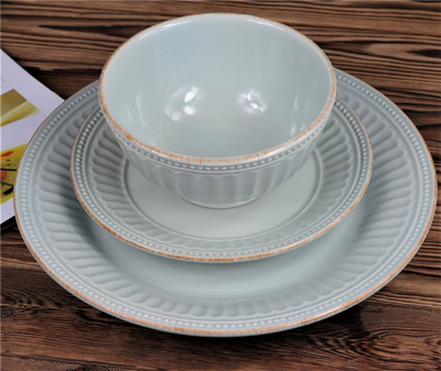 出口美国大牌Lenox法国珍珠系列蓝色浮雕做旧餐具盘子碗碟子家居