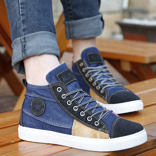  伊木鱼潮流帆布鞋男士高帮布鞋英伦韩版流行男鞋子休闲鞋板鞋包邮