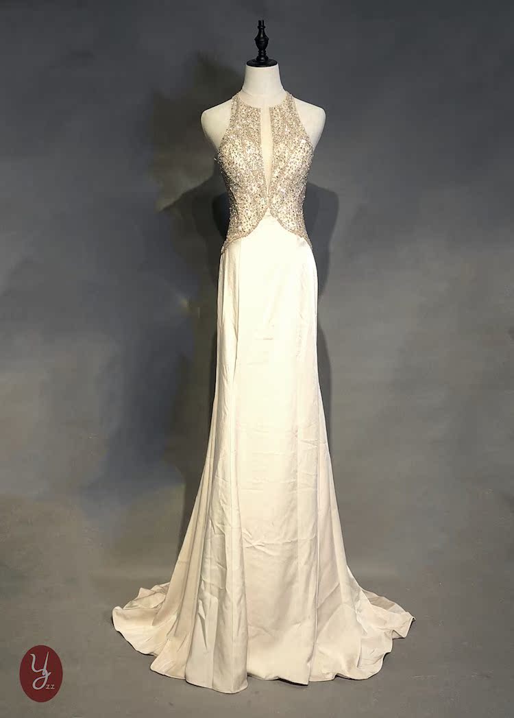 Wedding dress With drill Twinkle Diamonds Nail bead Backless Tailing Slit Mesh cloth perspective Apricot Wedding dress Evening dress longuettein the Women's clothing/Boutique , Wedding/Cheongsam/Formal dress , Formal dress/Evening category - from Buy2taobao.com to provide professional Taobao agent buy service